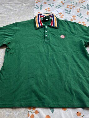 Casablanca Green Striped Collar Polo Shirt